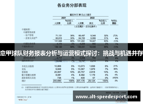 意甲球队财务报表分析与运营模式探讨：挑战与机遇并存