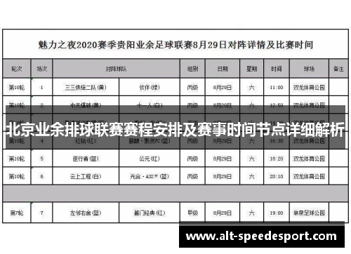 北京业余排球联赛赛程安排及赛事时间节点详细解析