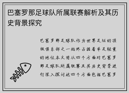 巴塞罗那足球队所属联赛解析及其历史背景探究